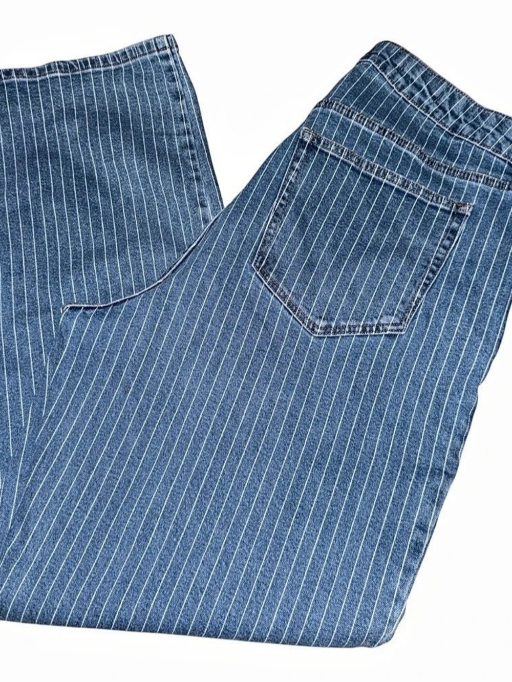 Ava & Viv High-Rise Straight Leg Jeans Blue Pinstripe Jeans 18W